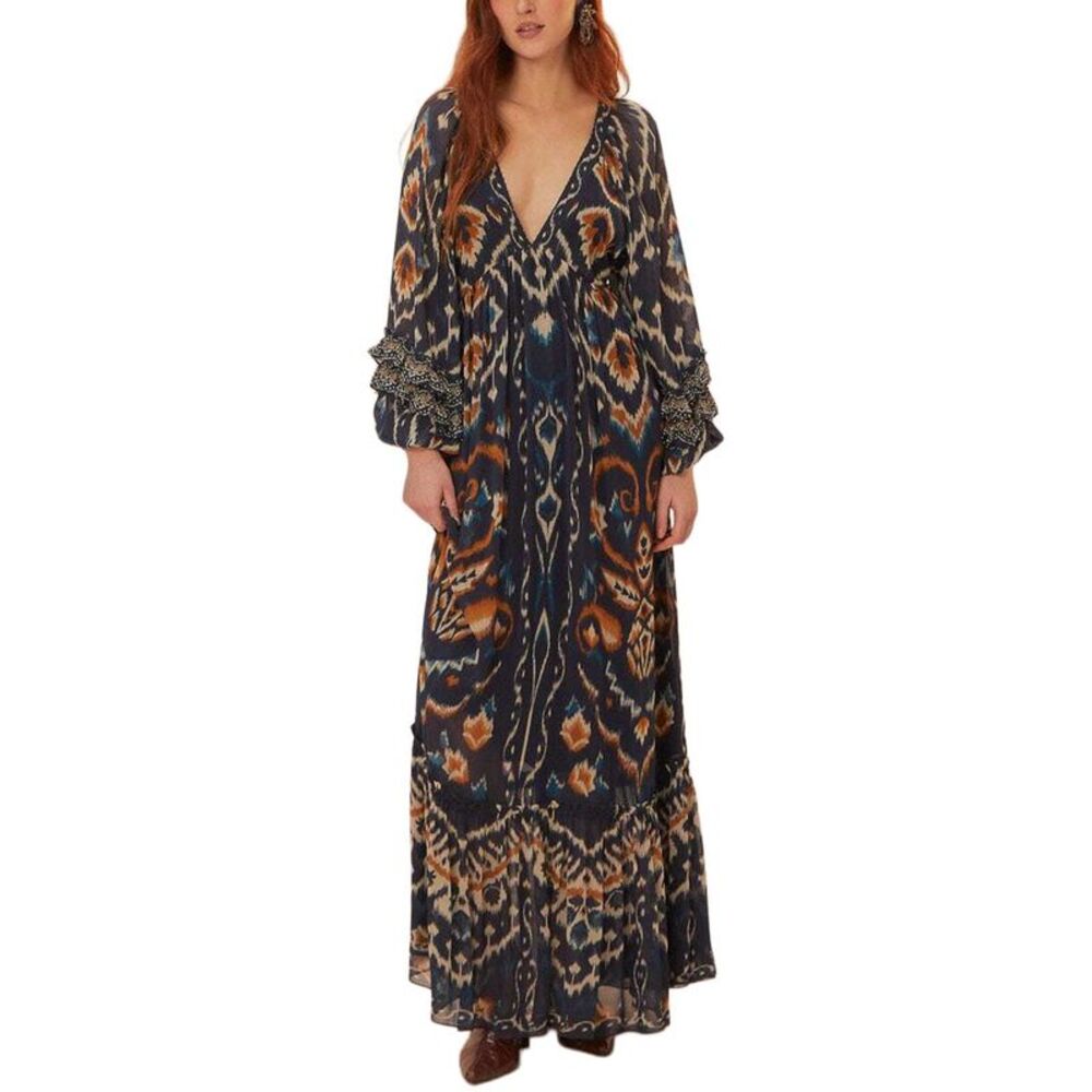 FARM Rio Navy Blue Multi Ikat Maxi Dress